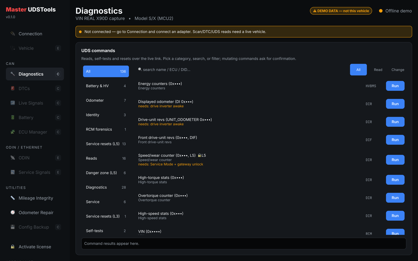 Master UDSTools running raw UDS commands against a Tesla ECU